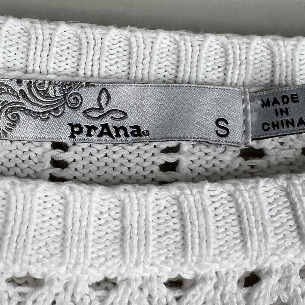 PrAna Organic Cotton Parker open knit crew neck sweater White Women's Sz S - Picture 3 of 9